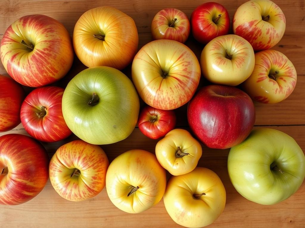 Diferentes variedades de manzanas mostrando sus colores y tamaños Diferentes variedades de manzanas mostrando sus colores y tamaños