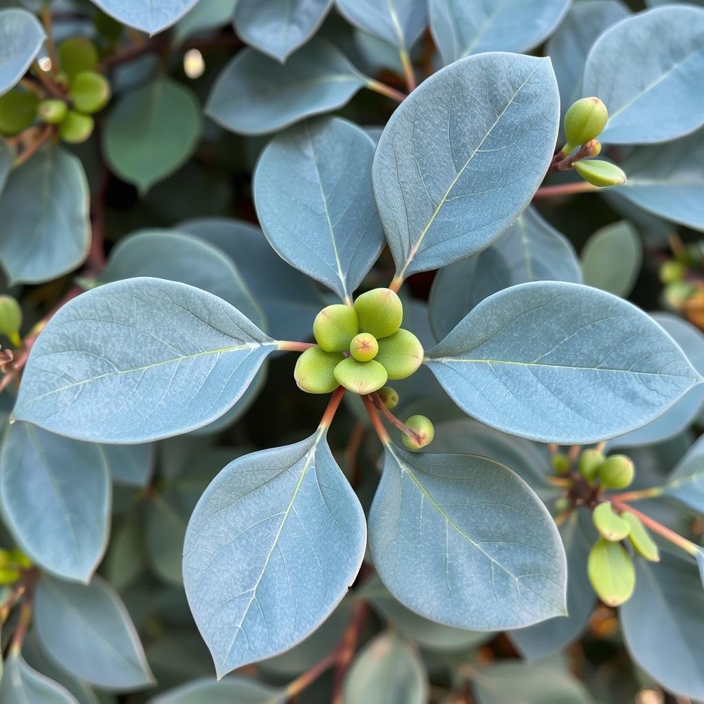 Eucalyptus globulus o eucalipto azul con sus características hojas Eucalyptus globulus o eucalipto azul con sus características hojas