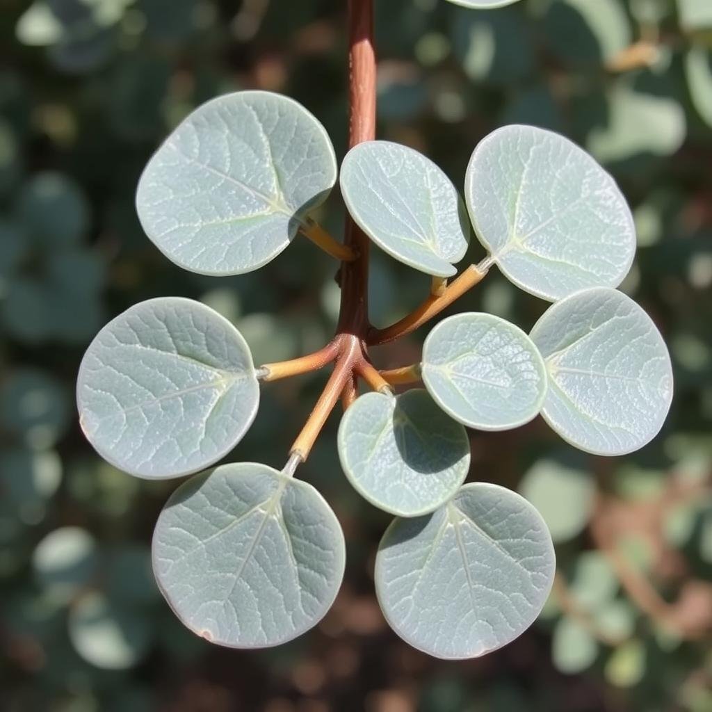 Eucalyptus pulverulenta o eucalipto plateado con sus características hojas redondeadas Eucalyptus pulverulenta o eucalipto plateado con sus características hojas redondeadas