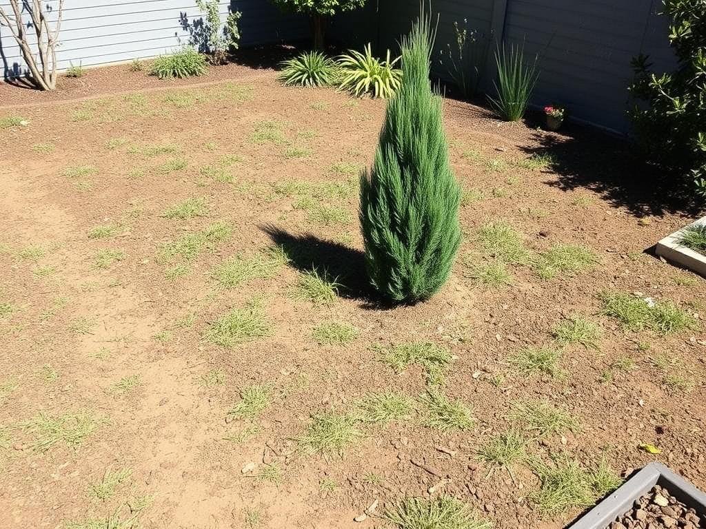 Jardín con área soleada marcada para plantar un ciprés