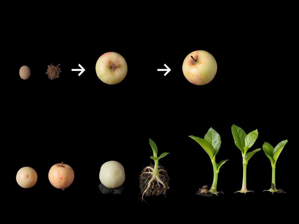Proceso de germinación de semillas de manzana Proceso de germinación de semillas de manzana
