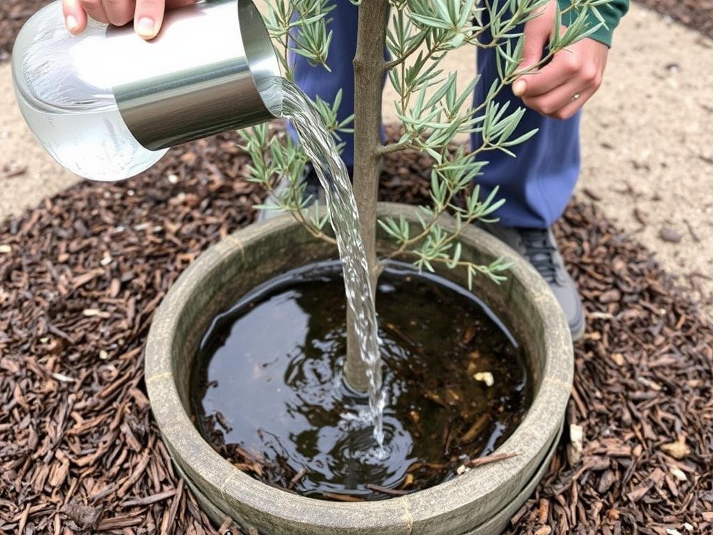 Riego inicial después de plantar un olivo Riego inicial después de plantar un olivo