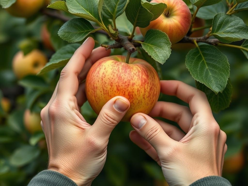 Técnica correcta para cosechar manzanas sin dañar el árbol Técnica correcta para cosechar manzanas sin dañar el árbol