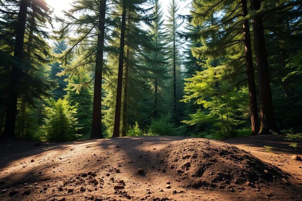 A picturesque forest clearing, with dappled sunlight filtering through the canopy of towering evergreen trees. In the foreground, a gentle slope leads to a perfect, level spot, the soil rich and well-drained, ideal for planting a young, vibrant abeto. The background features a backdrop of lush, verdant foliage, creating a serene and tranquil atmosphere. The lighting is soft and warm, casting a golden glow over the scene, accentuating the natural beauty of the location. A wide-angle lens captures the entire setting, inviting the viewer to envision the abeto thriving in this idyllic, carefully selected location. A picturesque forest clearing, with dappled sunlight filtering through the canopy of towering evergreen trees. In the foreground, a gentle slope leads to a perfect, level spot, the soil rich and well-drained, ideal for planting a young, vibrant abeto. The background features a backdrop of lush, verdant foliage, creating a serene and tranquil atmosphere. The lighting is soft and warm, casting a golden glow over the scene, accentuating the natural beauty of the location. A wide-angle lens captures the entire setting, inviting the viewer to envision the abeto thriving in this idyllic, carefully selected location.