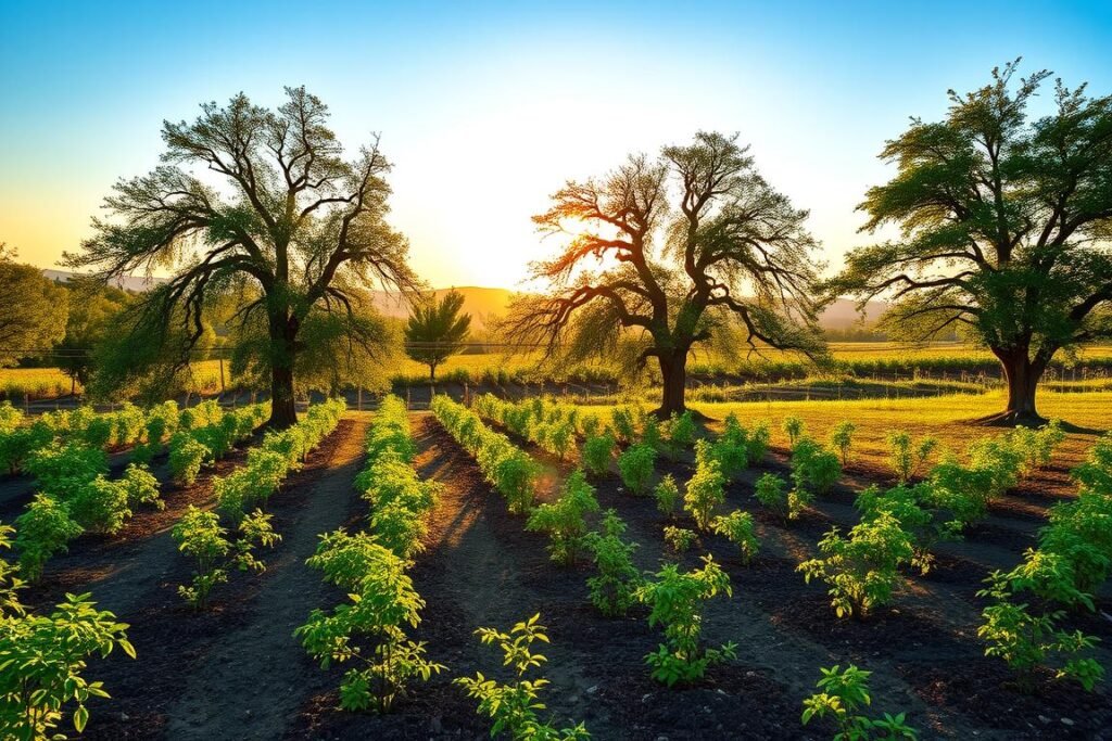 A tranquil Acer (maple) plantation under the warm glow of a golden hour sunset. The foreground features neatly planted rows of young, vibrant Acer saplings, their delicate leaves rustling softly in a gentle breeze. In the middle ground, mature Acer trees stand tall, their intricate branching structures casting long, lush shadows across the scene. The background depicts a serene, rolling landscape, with distant hills and a clear, azure sky. The overall atmosphere is one of peaceful harmony, inviting the viewer to imagine the step-by-step process of planting and nurturing these magnificent trees. A tranquil Acer (maple) plantation under the warm glow of a golden hour sunset. The foreground features neatly planted rows of young, vibrant Acer saplings, their delicate leaves rustling softly in a gentle breeze. In the middle ground, mature Acer trees stand tall, their intricate branching structures casting long, lush shadows across the scene. The background depicts a serene, rolling landscape, with distant hills and a clear, azure sky. The overall atmosphere is one of peaceful harmony, inviting the viewer to imagine the step-by-step process of planting and nurturing these magnificent trees.