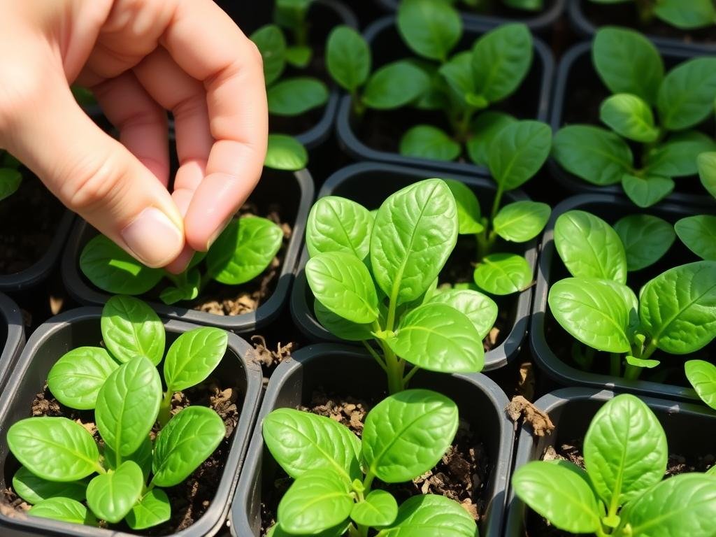 Cuidado de plantas jóvenes de espinaca en crecimiento Cuidado de plantas jóvenes de espinaca en crecimiento