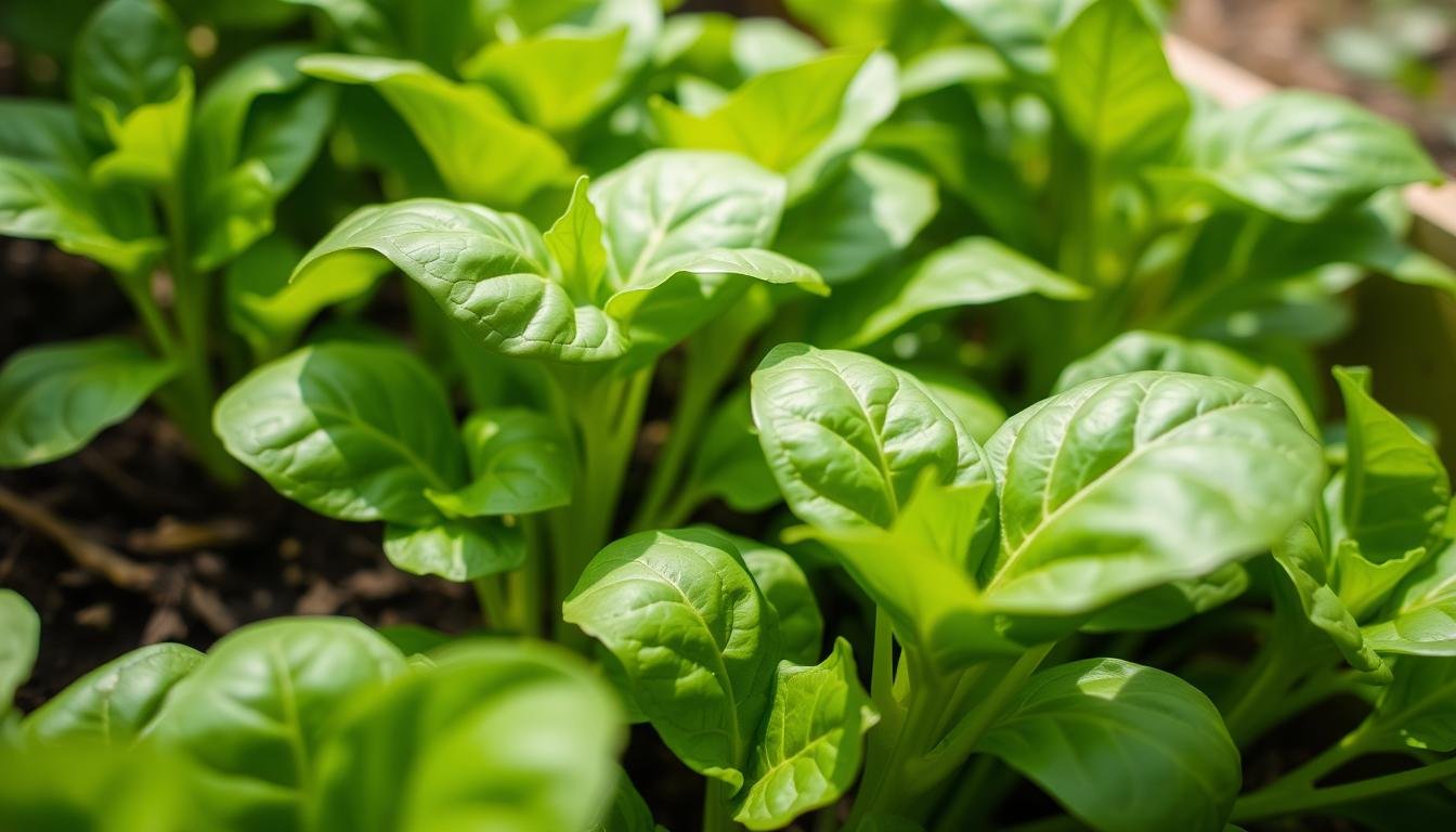 Espinacas frescas cultivadas en casa mostrando hojas verdes y saludables