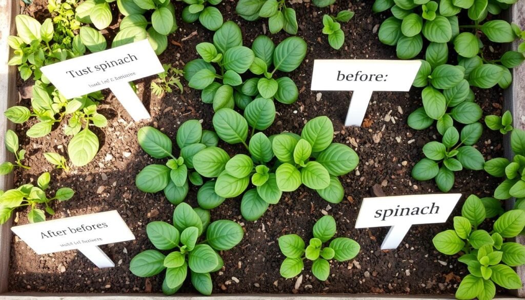 Rotación de cultivos en un huerto urbano con espinacas Rotación de cultivos en un huerto urbano con espinacas