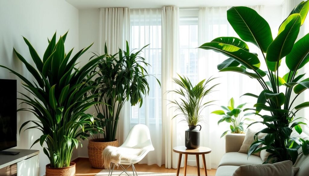 Sala de estar decorada con diferentes variedades de drácenas mostrando cómo plantar una drácena en casa paso a paso Sala de estar decorada con diferentes variedades de drácenas mostrando cómo plantar una drácena en casa paso a paso